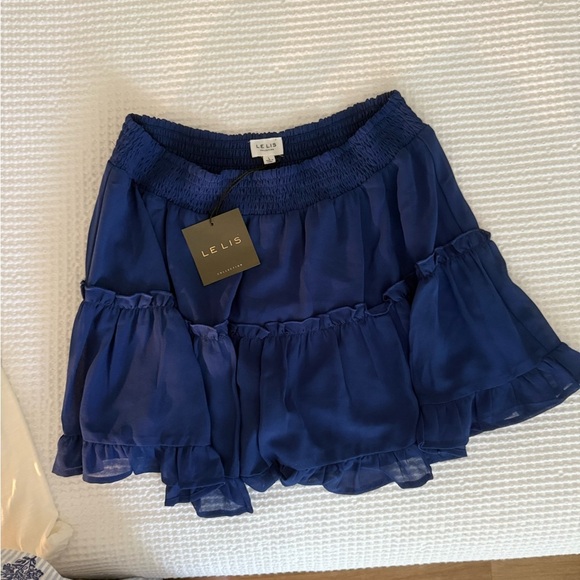 LE LIS COLLECTION BLUE RUFFLE MINI  SKIRT - Picture 8 of 10